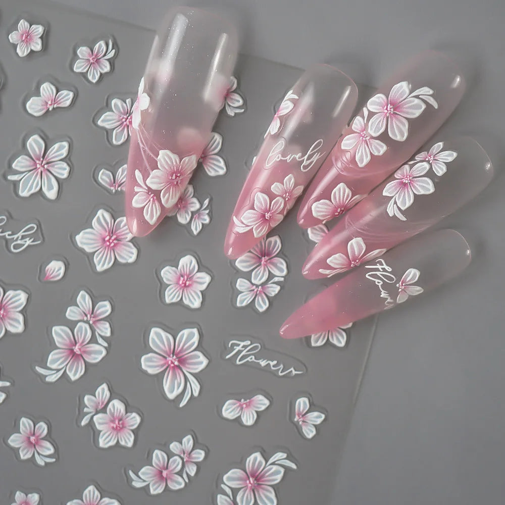 5D Spring Flower Nail Stickers – Embossed Floral Manicure Decals