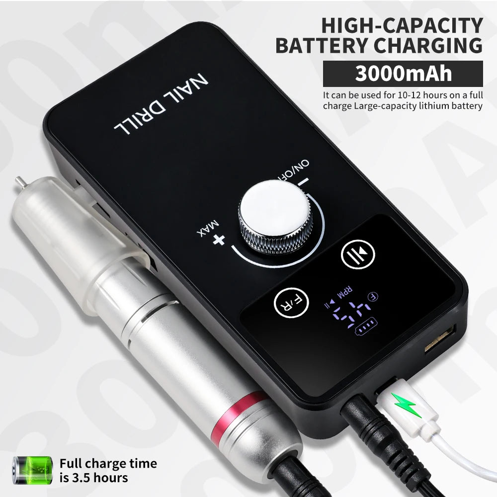 45,000RPM Professional Rechargeable Electric Nail Drill – Portable Nail File & Manicure Tool for Gel Polish