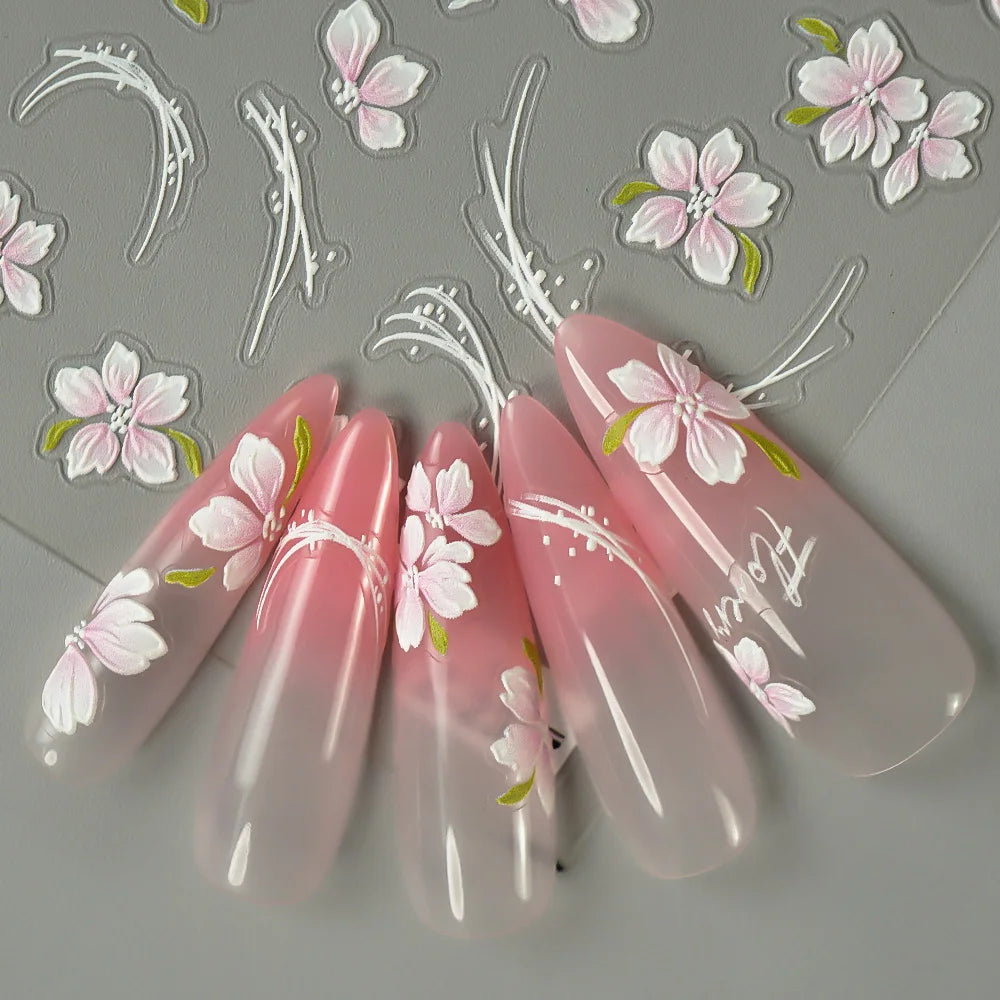 5D Spring Flower Nail Stickers – Embossed Floral Manicure Decals