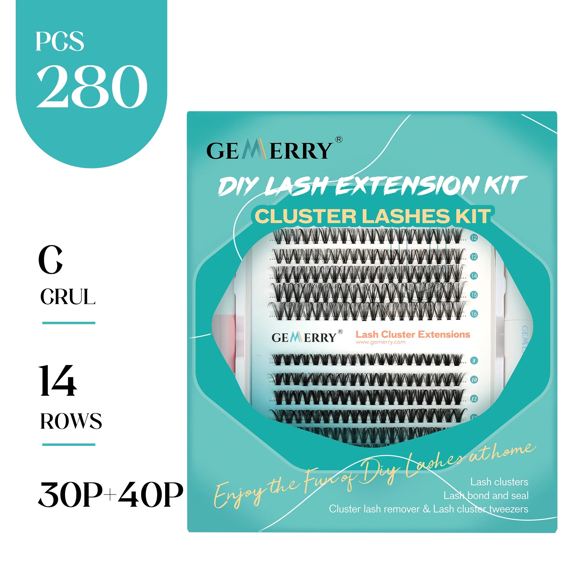 DIY Lash Extension Kit – 280 Clusters with Bond, Seal, Remover & Tweezers (40/50 Pack)