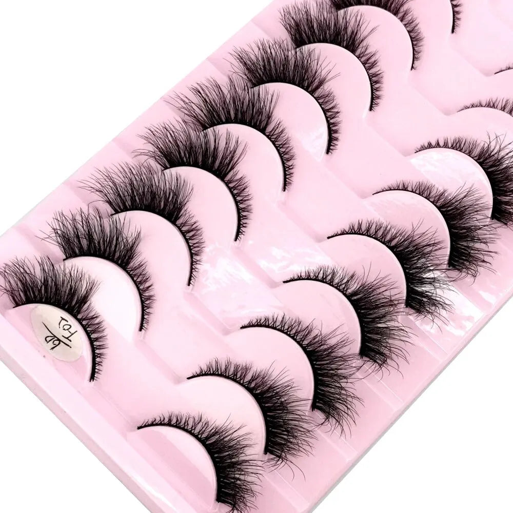 Cat Eye Wispy Mink Lashes – 10 Pairs, Natural Fluffy Long & Short False Eyelashes