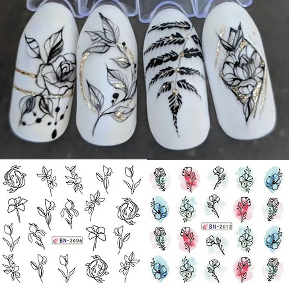 12pcs Floral Nail Sticker Set – Spring & Summer Water Decals
