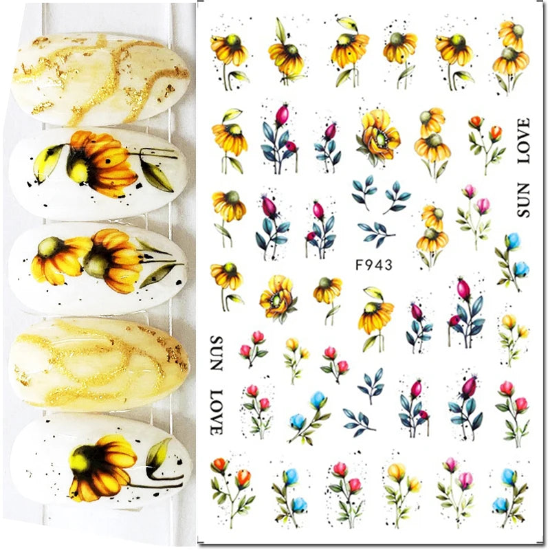 3D Floral & Butterfly Nail Art Stickers Decals