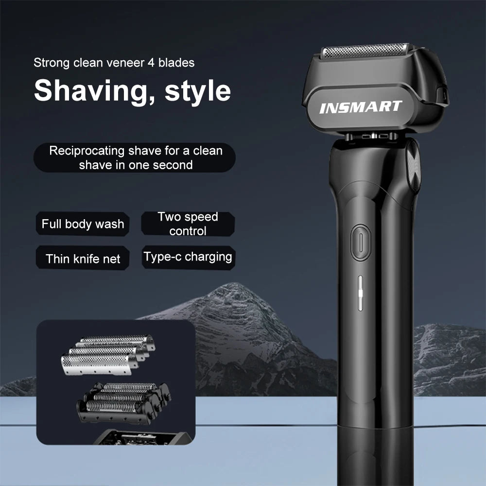 Electric Foil Razor for Men – 4-Blade High-Speed Shaver with 7000 RPM Motor & LED Power Display