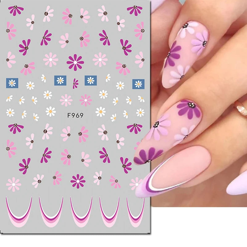 3D Butterfly & Flower Nail Art Stickers – Blue & Purple Decals for Manicure