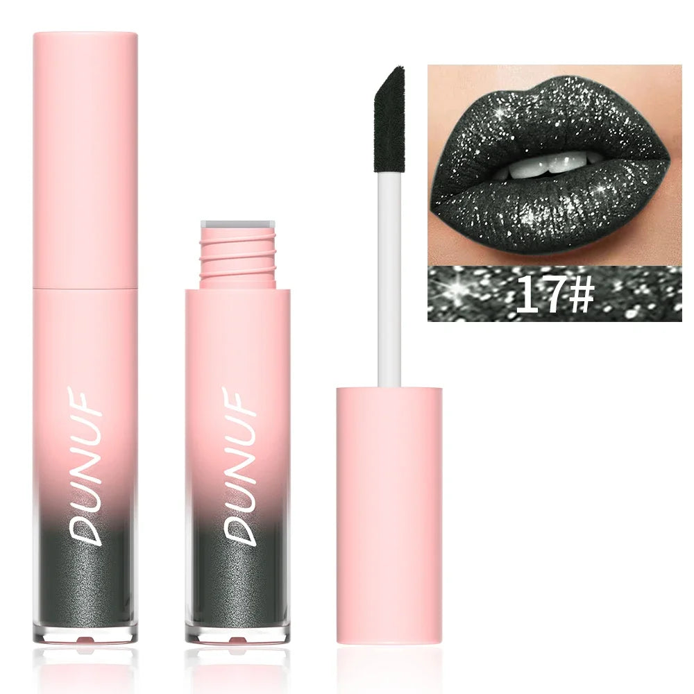 Diamond Glitter Liquid Lip Gloss – Long-Lasting, Waterproof, Non-Stick, Metallic Shine