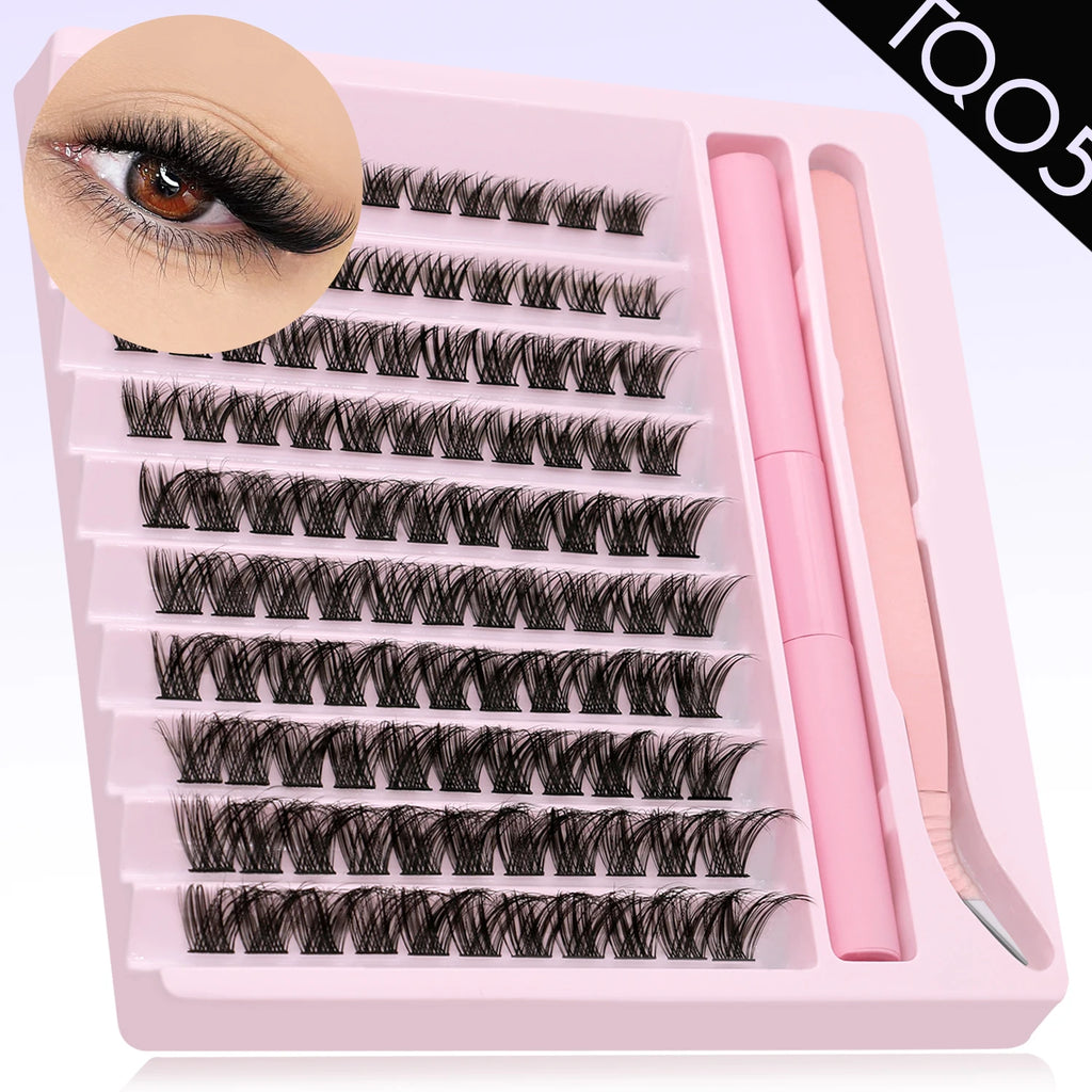 DIY Eyelash Cluster Extension Kit with Tweezers & Waterproof Lash Bond