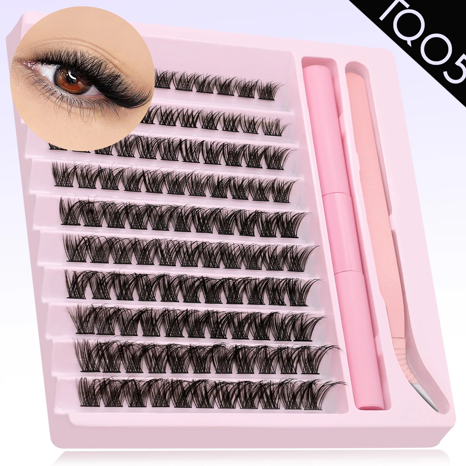 DIY Eyelash Cluster Extension Kit with Tweezers & Waterproof Lash Bond