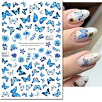 3D Butterfly & Flower Nail Art Stickers – Blue & Purple Decals for Manicure