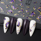 Holographic Purple & Blue Nail Art Stickers – Gold Ink Decals for DIY Manicure