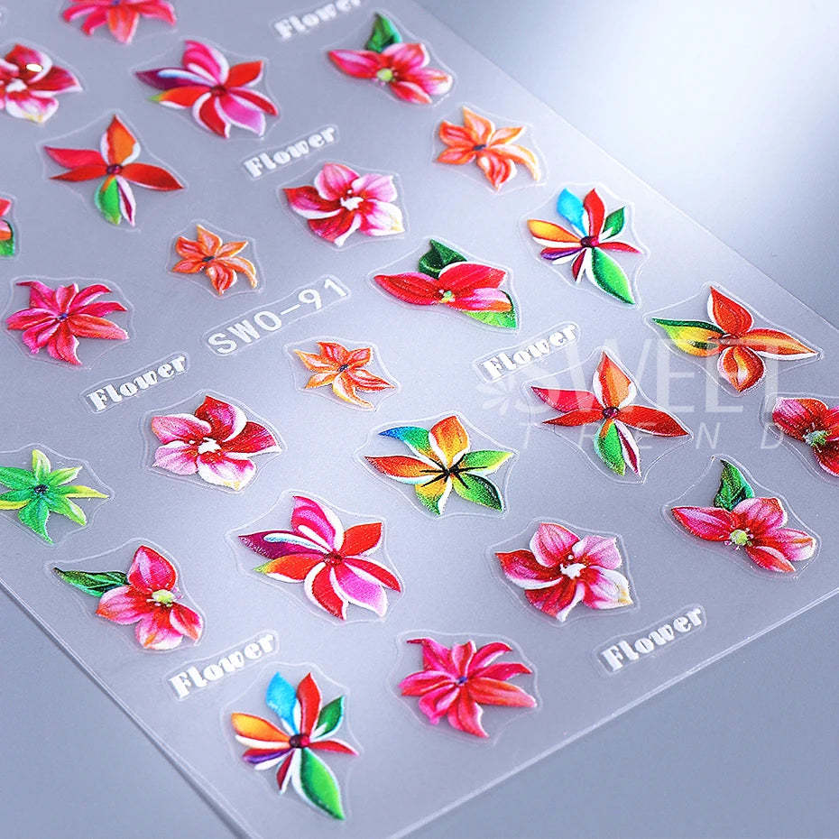 2PCS Hawaiian Floral Nail Stickers – DIY Spring/Summer Manicure Decals