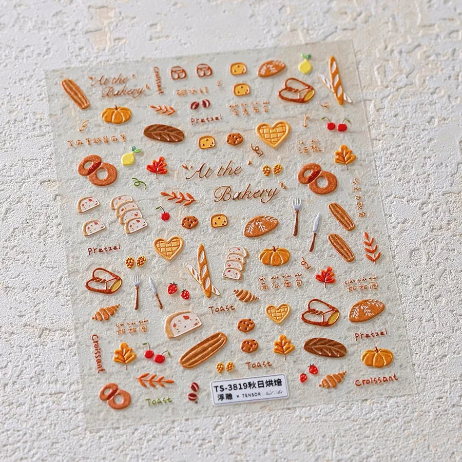 Autumn Maple & Ginkgo 5D Nail Art Stickers – Pumpkins, Ladybugs & Mushrooms