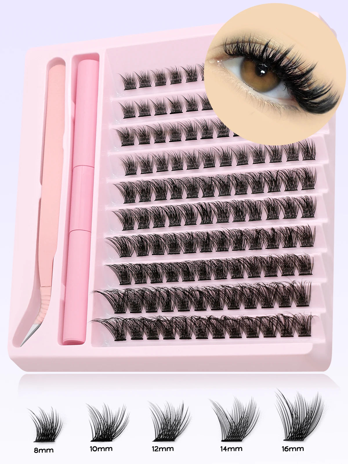 DIY Eyelash Cluster Extension Kit with Tweezers & Waterproof Lash Bond