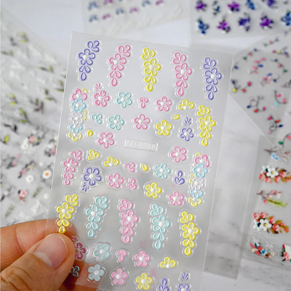 5D Spring Flower Nail Art Stickers – Colorful Daisy & Vine Decals for DIY Nails