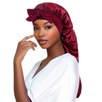 Women’s Satin Sleeping Bonnet with Long Tail – Braid Hair Night Cap Head Cover for Sauna, Bathing & Shower Use