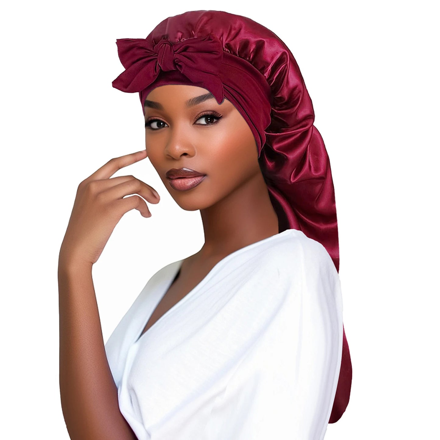 Women’s Satin Sleeping Bonnet with Long Tail – Braid Hair Night Cap Head Cover for Sauna, Bathing & Shower Use