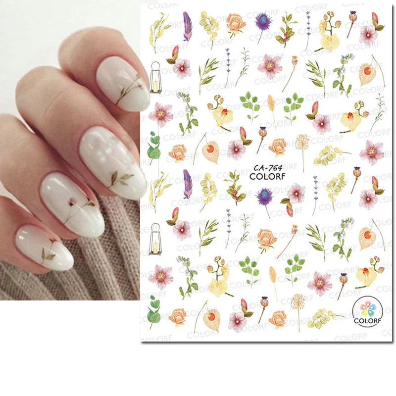 3D Butterfly & Flower Nail Art Stickers – Blue & Purple Decals for Manicure