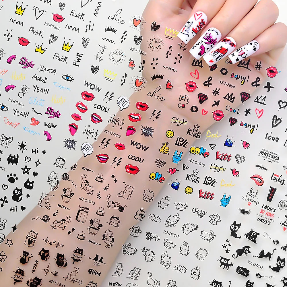 30pcs Cartoon Animal Nail Stickers – Cat & Dog Graffiti Decals