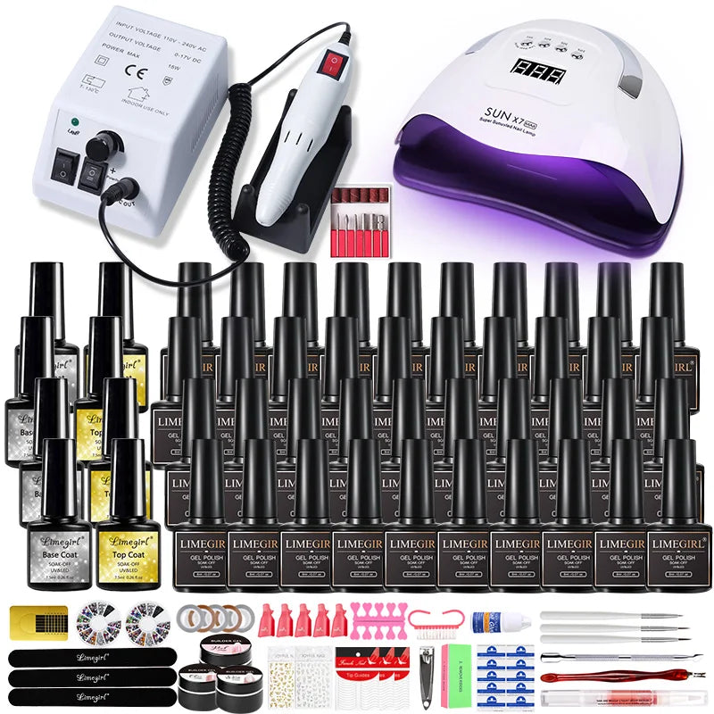 40-Color Gel Nail Kit with LED Dryer, Drill & Tools – Beginner Nail Art Set