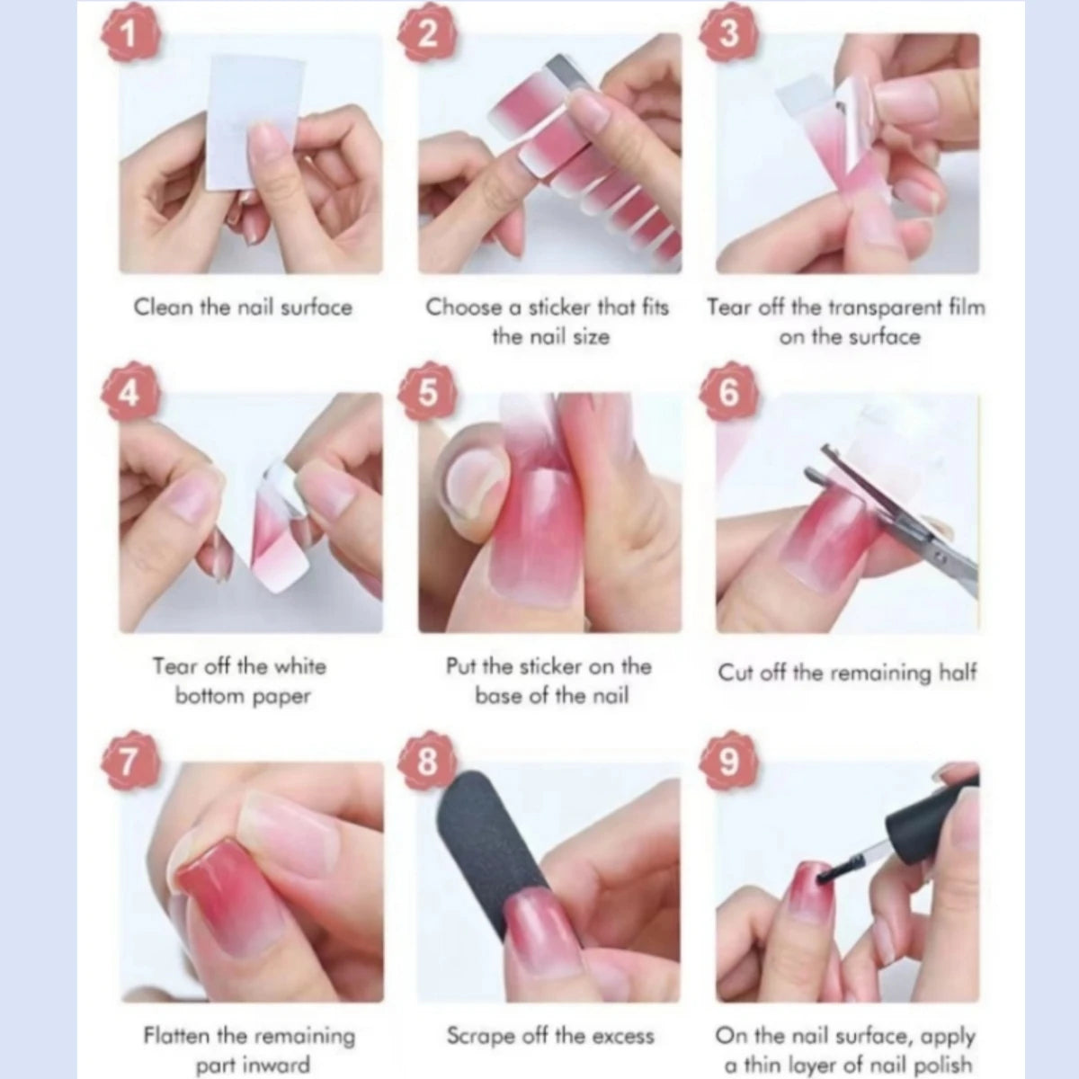 Pink Self-Adhesive Nail Sticker Strips – Foil Nail Art Set