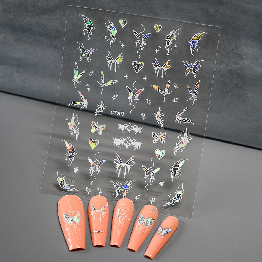 3D Aurora Shell Butterfly Nail Sticker – Pink & Purple, 8×10 cm