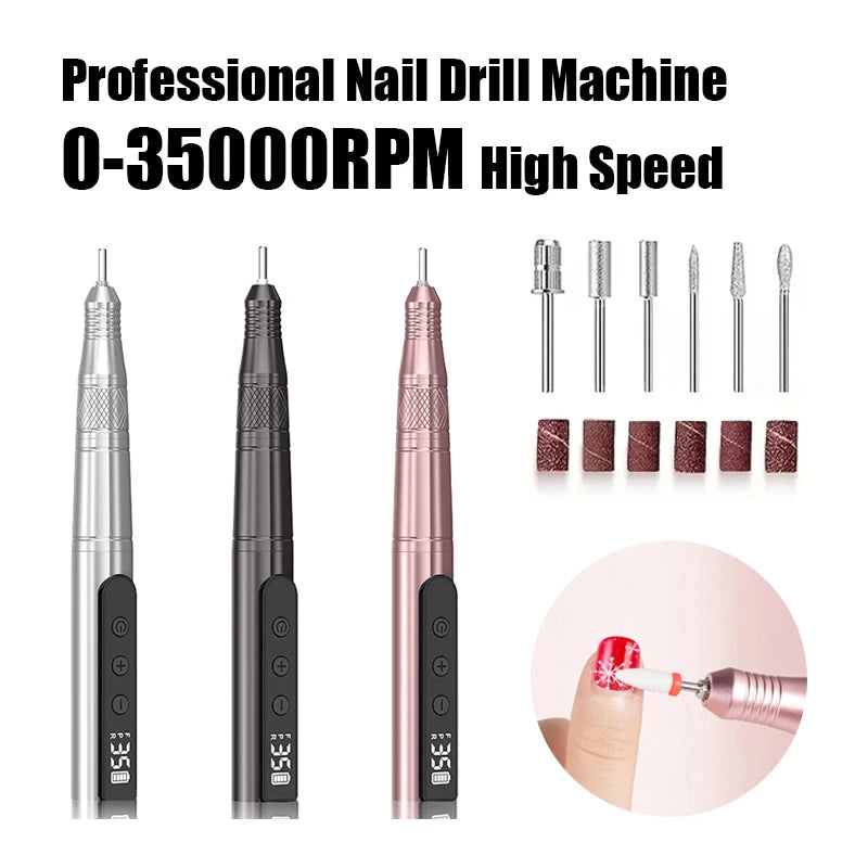 Cordless Electric Nail Drill – Portable E-File Nail Machine for Acrylic & Gel Nails with Professional Nail Drill Bits Kit