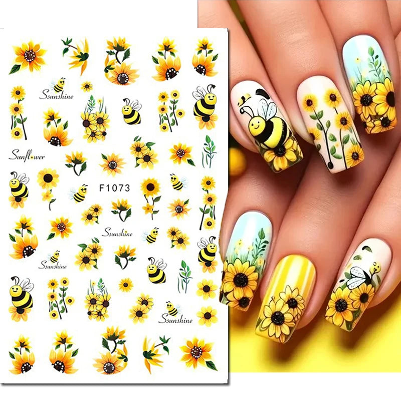3D Butterfly & Flower Nail Art Stickers – Blue & Purple Decals for Manicure