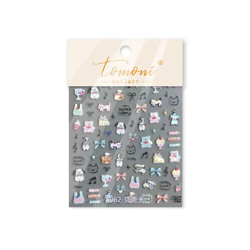 1 Sheet Cute Animal Nail Stickers – Dog, Cat, Bear & Rabbit Decals