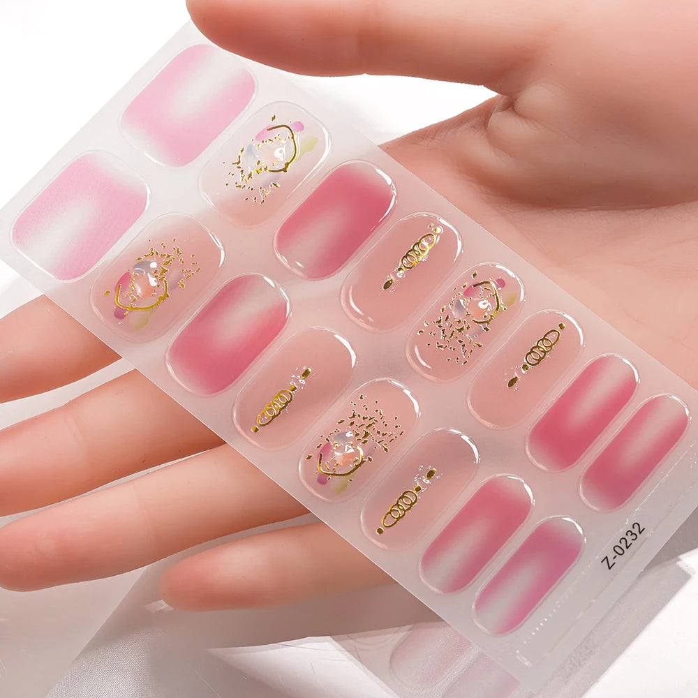 Dopamine Color 5-Sheet Nail Sticker Set – 80 Tips, 3D Foil & Line Full-Cover Wraps