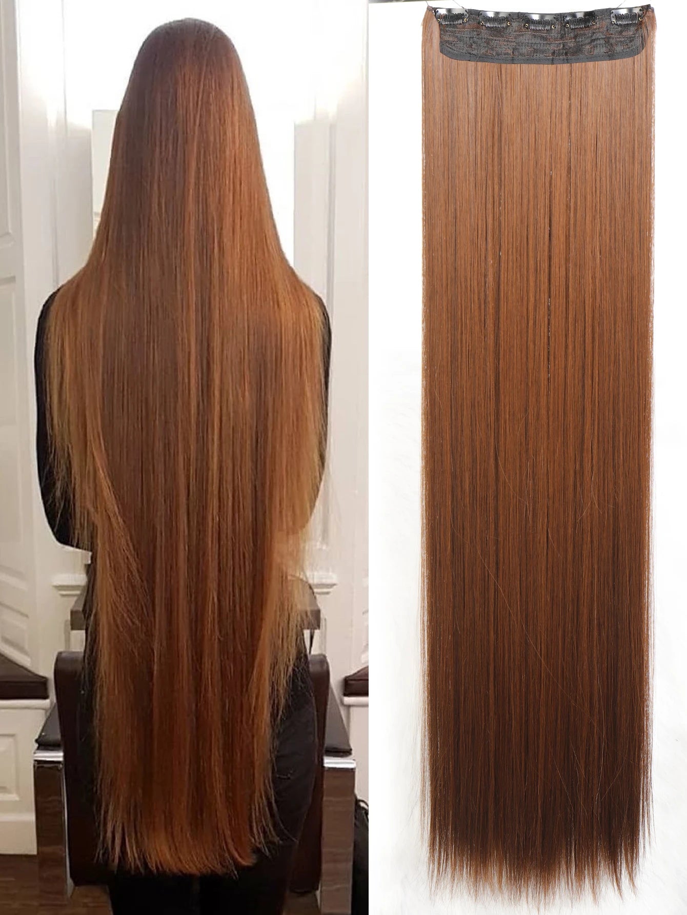 5-Clip 80cm Synthetic Hair Extensions – Straight, Black/Brown/Blonde