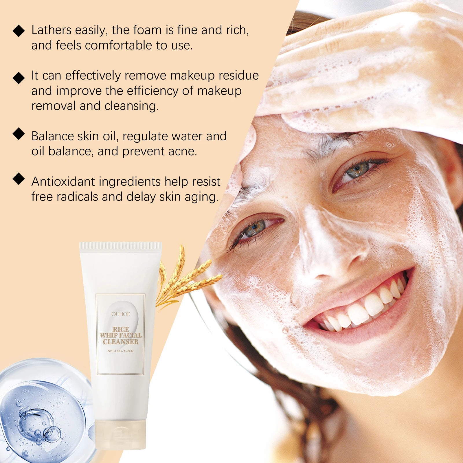 Rice Milk Cleansing Foam 120g – Gentle Hydrating Facial Wash with Rice Extract