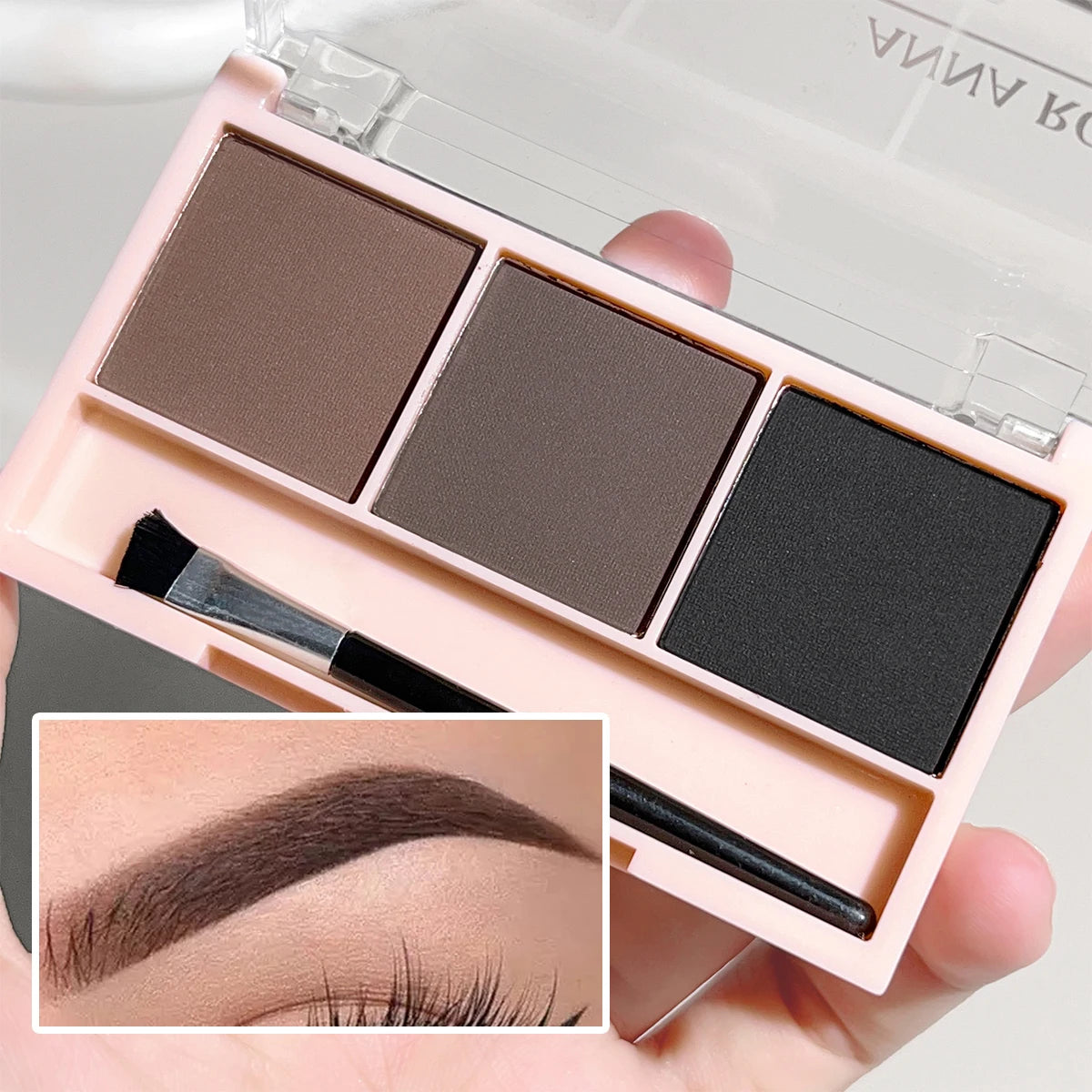 3-Color Brow Powder Kit with Brush – Long-Lasting & Natural Finish