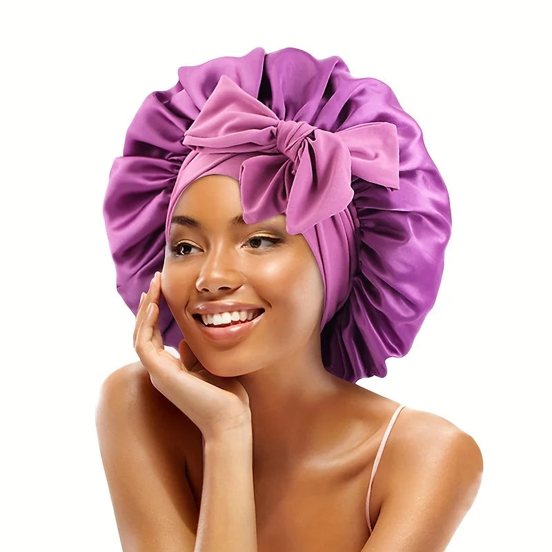 Solid Color Satin Bonnet – High-Quality Adjustable Nightcap & Shower Cap for Women’s Hair Care