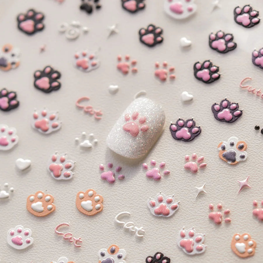 5D Jelly Cat Paw Nail Stickers – Pink Cartoon 3D Manicure Decals