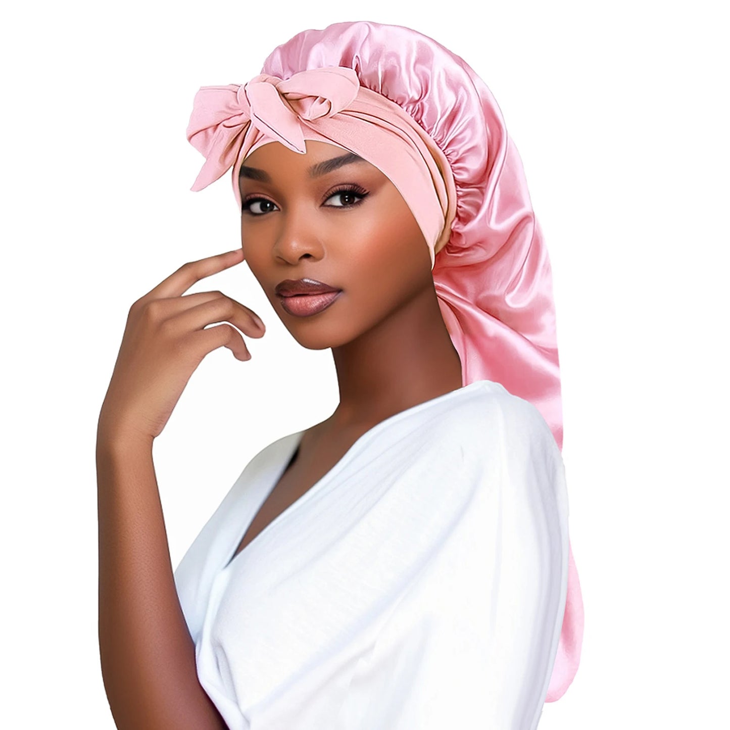 Women’s Satin Sleeping Bonnet with Long Tail – Braid Hair Night Cap Head Cover for Sauna, Bathing & Shower Use