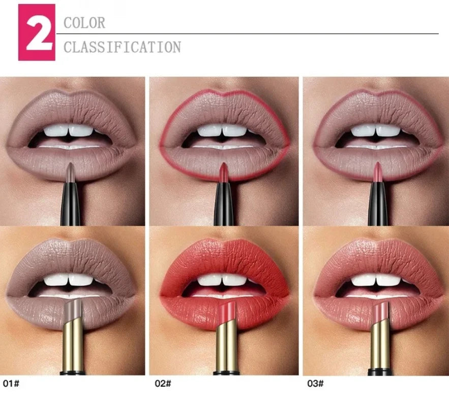 Pudaier 16-Color Double-Ended Lipstick & Lip Pencil | Waterproof, Long-Lasting, Half-Matte