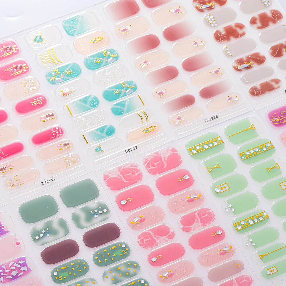 Dopamine Color 5-Sheet Nail Sticker Set – 80 Tips, 3D Foil & Line Full-Cover Wraps