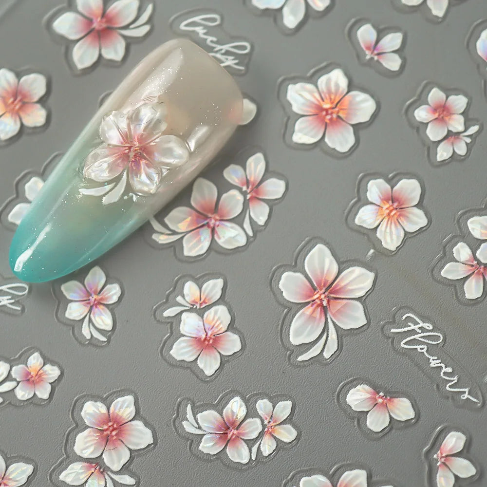 5D Spring Flower Nail Stickers – Embossed Floral Manicure Decals
