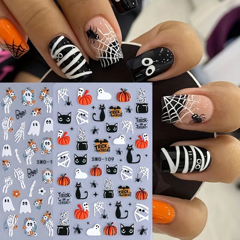 2-Pack Halloween 3D Nail Art Stickers – Self-Adhesive DIY Manicure Decals