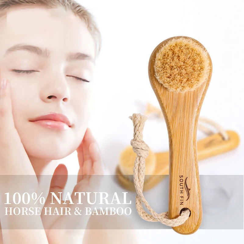 1Pc Facial Cleansing Brush – Soft Bamboo Hair Face Brush for Deep Cleaning, Gentle Massage & Portable Skincare