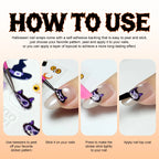 3pcs Halloween Nail Stickers – Pumpkin & Bat 3D Decals