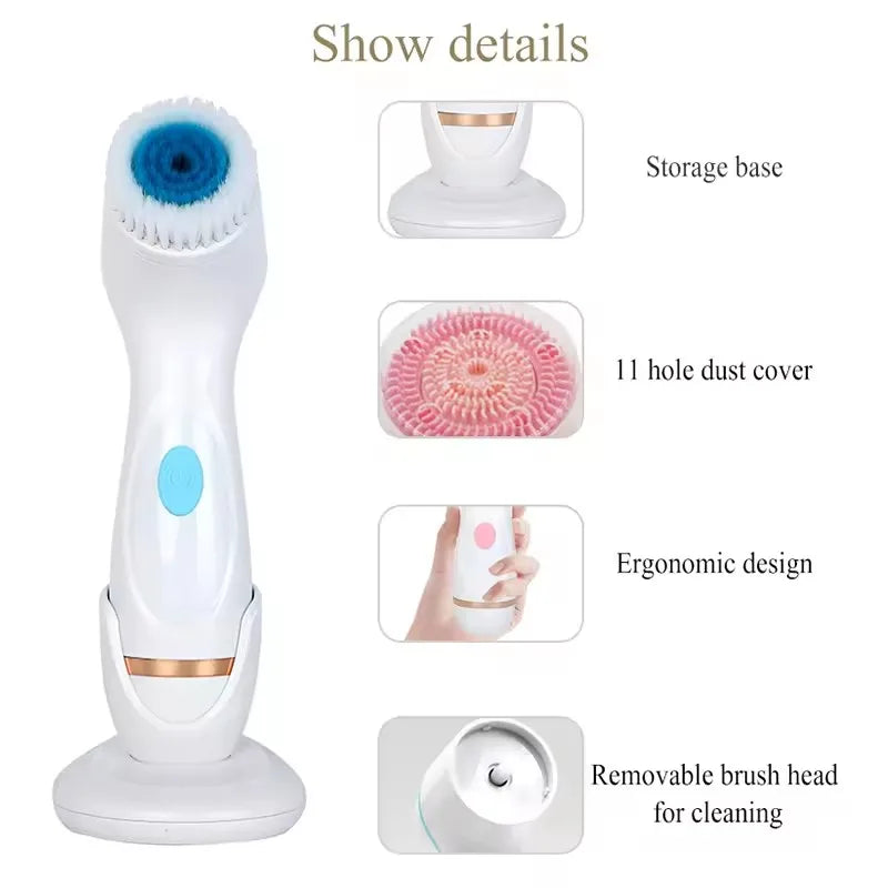3-in-1 Ultrasonic Electric Facial Cleansing Brush – Sonic Rotating Massager & Galvanic Blackhead Remover Tool