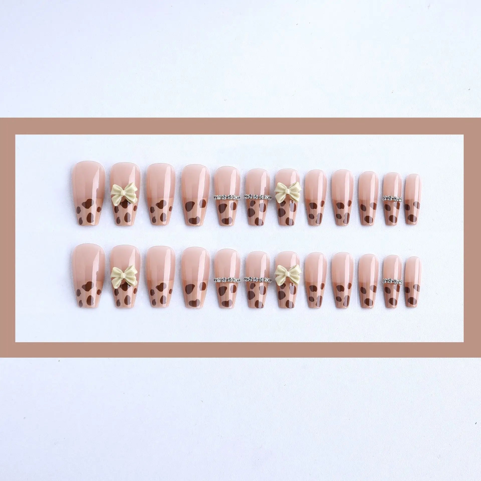 24Pc Leopard Chain Ballerina Press-On False Nails – Full Cover Reusable Tips