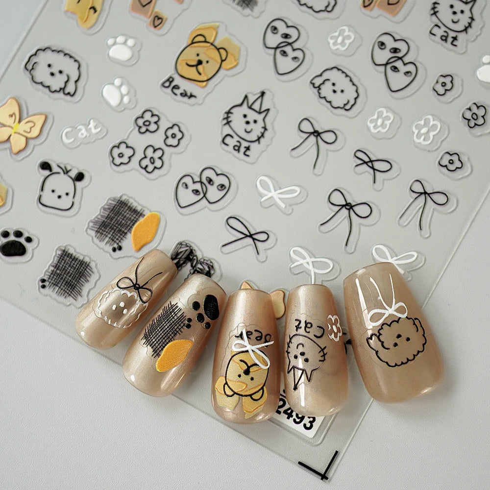 5D Cute Animal Nail Stickers – Cat & Dog Graffiti Decals