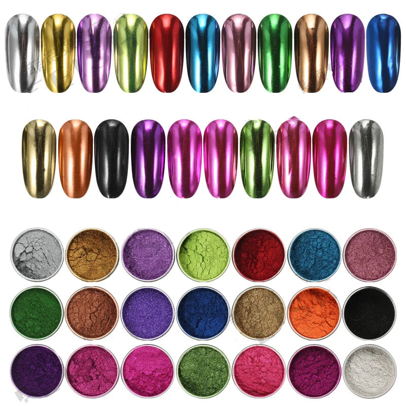 Gold Nail Mirror Glitter Powder – 50 Colors Metallic Chrome Dust Pigment for Gel Polish & Mirror Effect Manicure