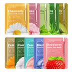 SADOER 10pcs Fruit & Floral Hydrating Face Masks – Chamomile & Blueberry