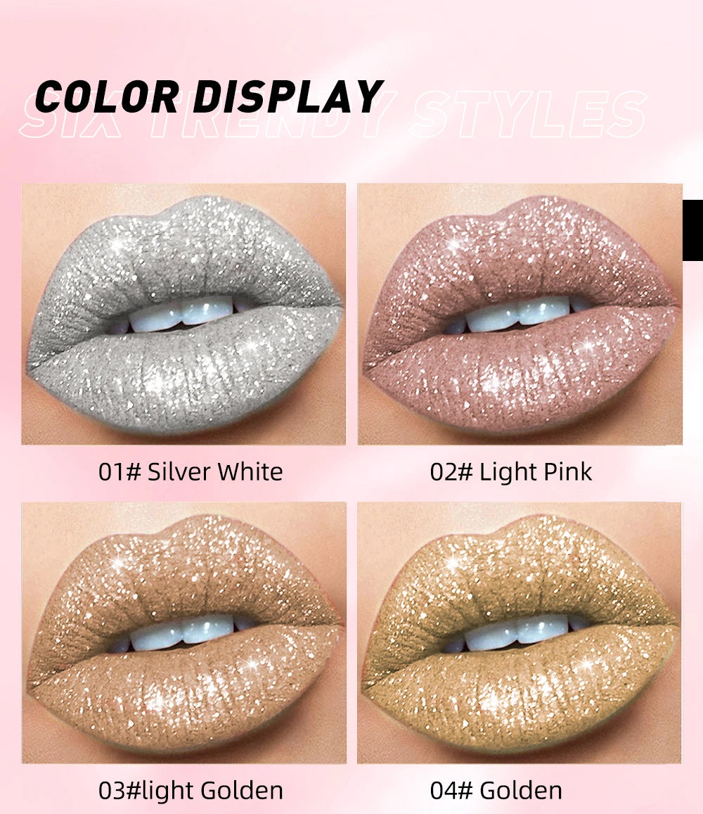 Diamond Liquid Lipstick – 6 Colors, Long-Lasting Waterproof Gloss