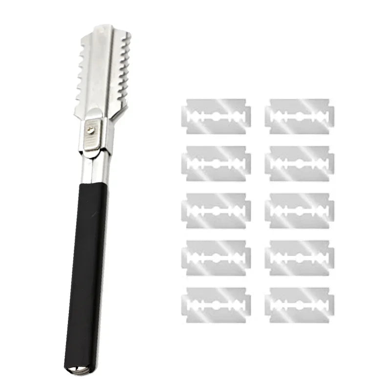 Professional Straight Razor with Rubber Handle – Removable Stainless Steel Blade