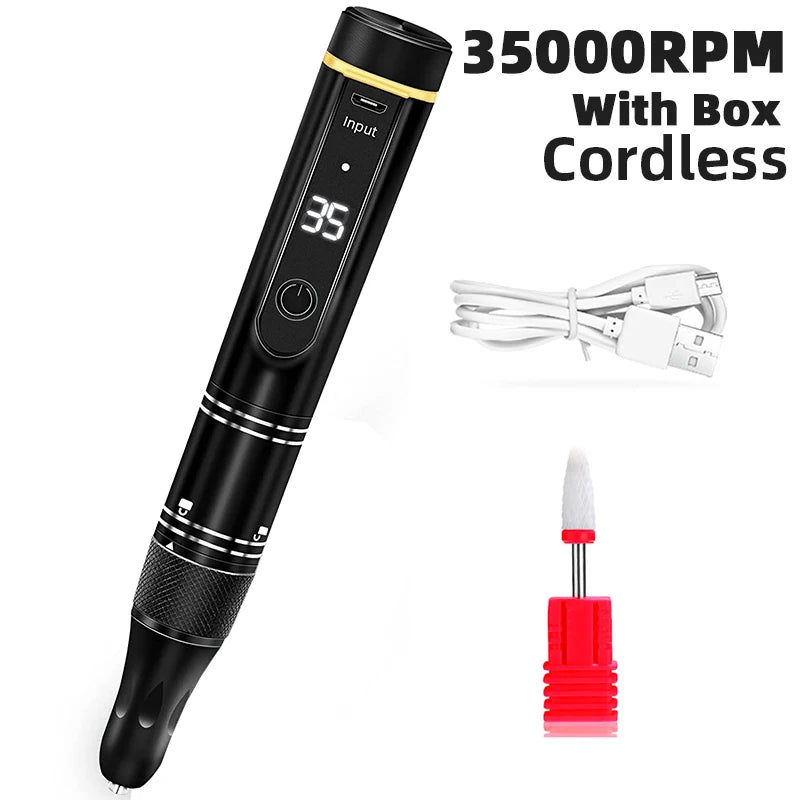 35000 RPM Cordless Electric Nail Drill Machine – Rechargeable Nail Drill Pen for Gel Polishing & Salon-Quality Nail Care