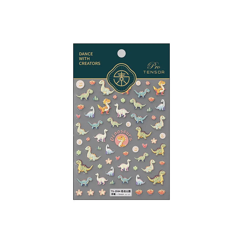 5D Cartoon Dinosaur Nail Art Stickers – Colorful Relief Decals for Manicure